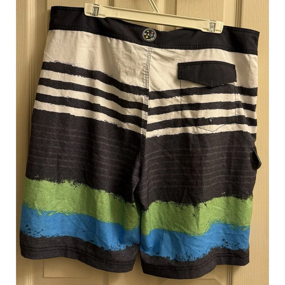 Maui‎ and Sons Retro Boardshorts Men's 38 4 Way Stretch Black Shark Surf